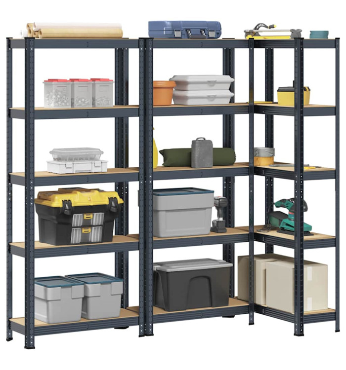 Étagères de rangement 5 niveaux 3 pcs acier bois d'ingénierie | Mobilier & Déco
