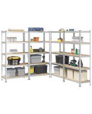 Étagère à 5 niveaux 4 pcs argenté acier et bois ingénierie | Mobilier & Déco