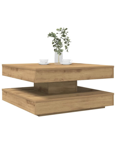 Table basse rotative à 360 degrés chêne artisanal 70x70x34,5 cm | Mobilier & Déco