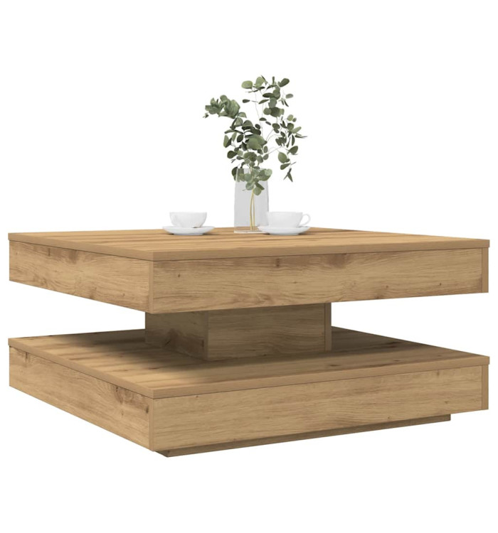 Table basse rotative à 360 degrés chêne artisanal 70x70x34,5 cm | Mobilier & Déco