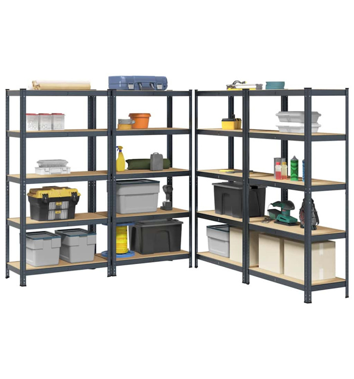 Étagères à 5 niveaux 4pcs anthracite acier et bois d'ingénierie | Mobilier & Déco