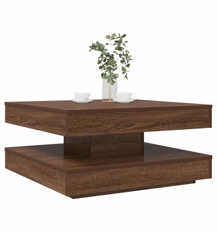 Table basse rotative à 360 degrés chêne marron 70x70x34,5 cm | Mobilier & Déco