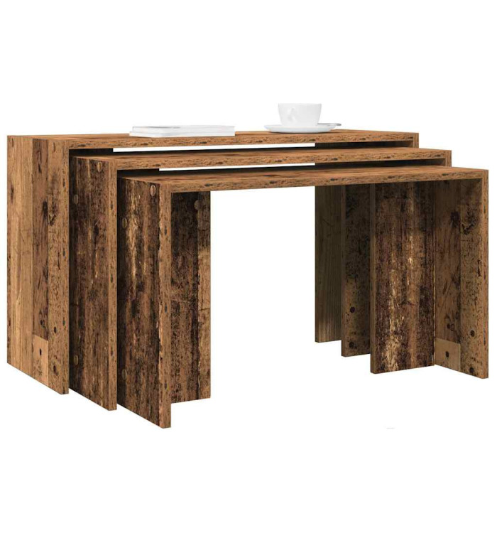 Tables gigognes 3 pcs vieux bois bois d'ingénierie | Mobilier & Déco
