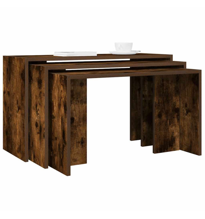 Tables gigognes 3 pcs chêne fumé bois d'ingénierie | Mobilier & Déco