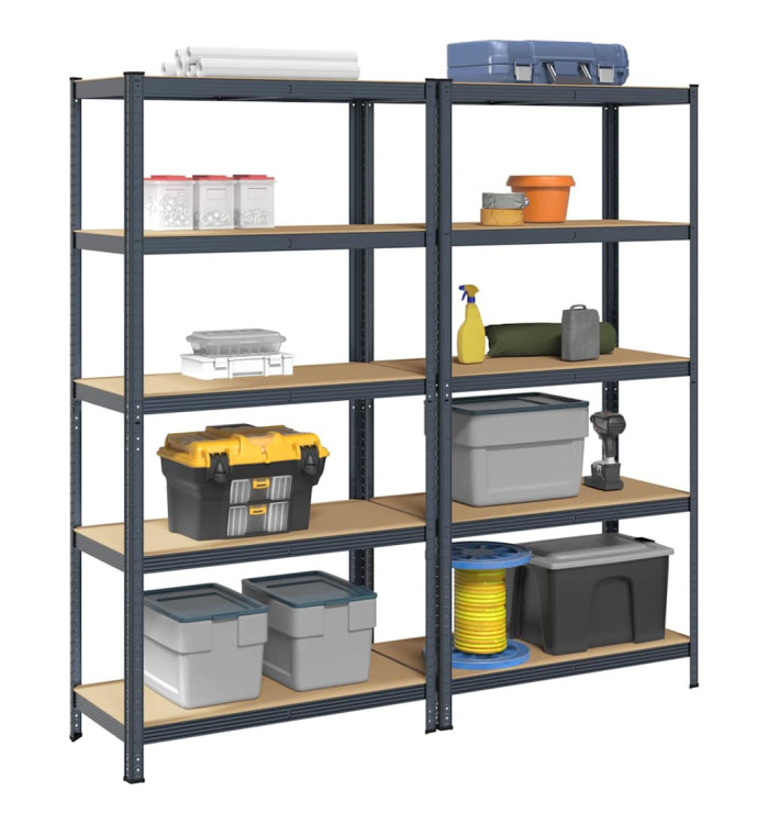 Étagères de rangement 5 niveaux 2 pcs Anthracite Acier et bois | Mobilier & Déco