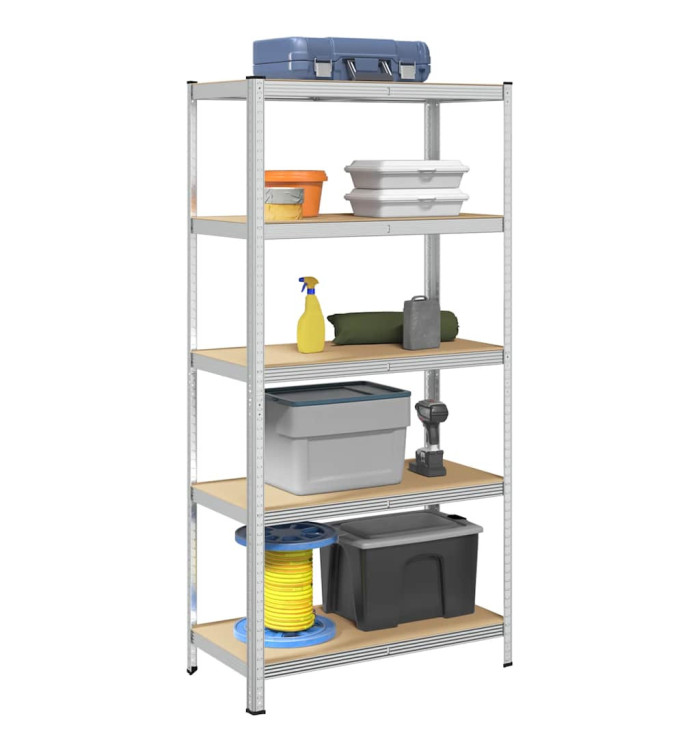 Étagère de rangement 5 niveaux Argenté Acier et bois ingénierie | Mobilier & Déco