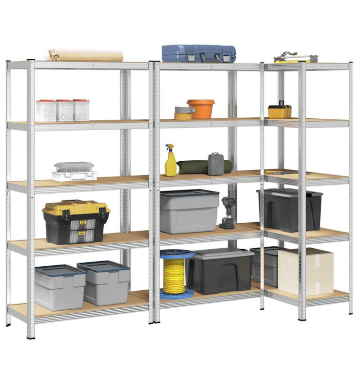Étagères de rangement à 5 niveaux 3 pcs acier bois d'ingénierie | Mobilier & Déco