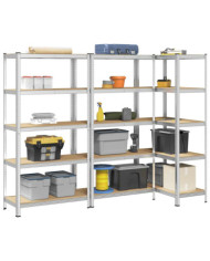 Étagères de rangement à 5 niveaux 3 pcs acier bois d'ingénierie | Mobilier & Déco