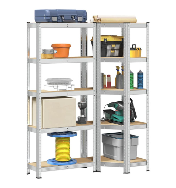 Ensemble d'étagères à 5 niveaux 2 pcs acier bois d'ingénierie | Mobilier & Déco