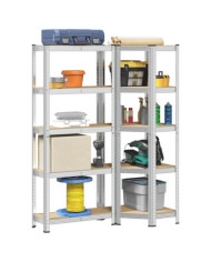 Ensemble d'étagères à 5 niveaux 2 pcs acier bois d'ingénierie | Mobilier & Déco