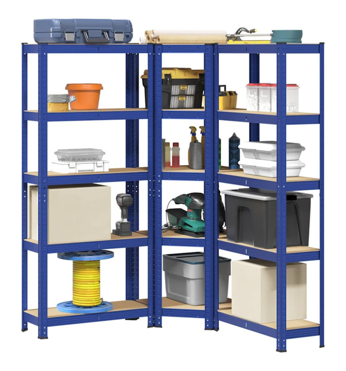 Ensemble d'étagères à 5 niveaux 3 pcs acier bois d'ingénierie | Mobilier & Déco