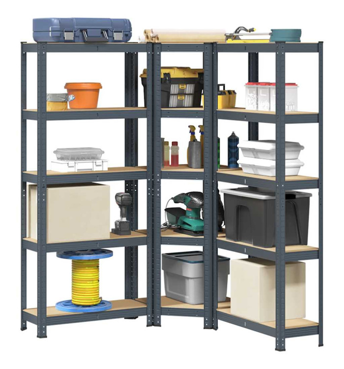 Ensemble d'étagères à 5 niveaux 3 pcs acier bois d'ingénierie | Mobilier & Déco