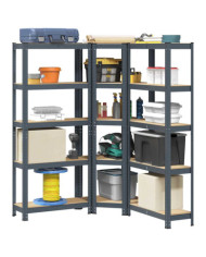 Ensemble d'étagères à 5 niveaux 3 pcs acier bois d'ingénierie | Mobilier & Déco