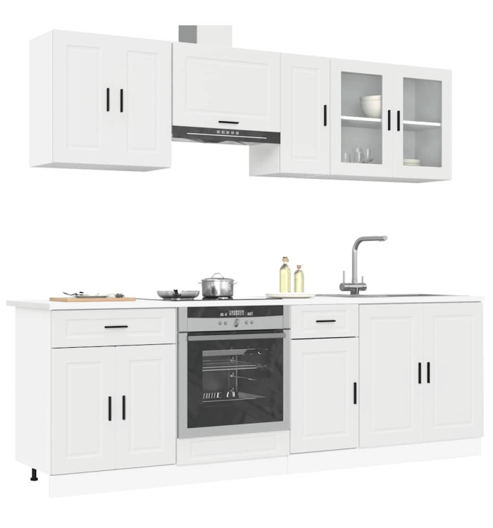 Ensemble d'armoires cuisine 8pcs Kalmar blanc bois d'ingénierie | Mobilier & Déco