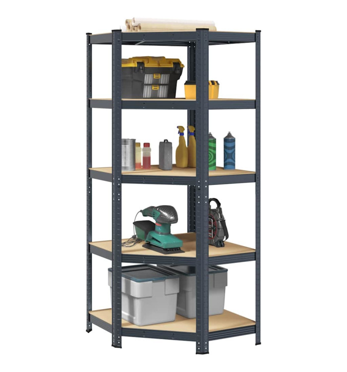 Étagère d'angle à 5 niveaux Anthracite Acier bois d'ingénierie | Mobilier & Déco