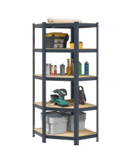 Étagère d'angle à 5 niveaux Anthracite Acier bois d'ingénierie | Mobilier & Déco