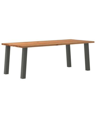 Table à manger marron clair bois de chêne massif rectangulaire | Mobilier & Déco
