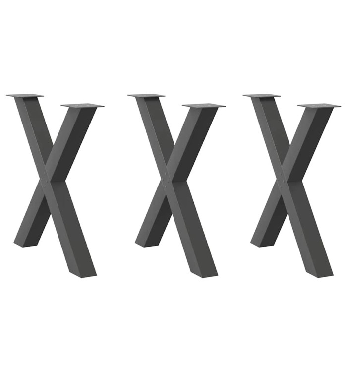 Pieds de table à manger en forme de X, 3 pièces, anthracite, 70 x (72-73) cm, acier | Mobilier & Déco