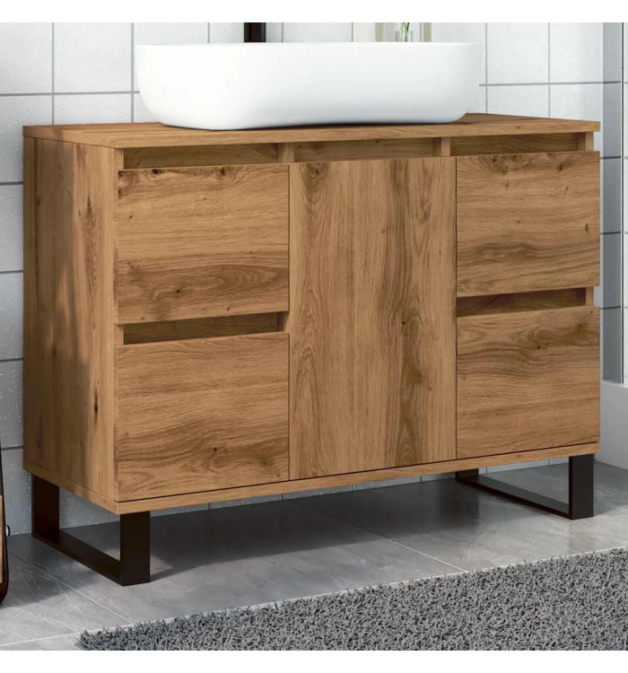 Armoire de lavabo de salle de bain chêne artisanal 65x33x60 cm | Mobilier & Déco