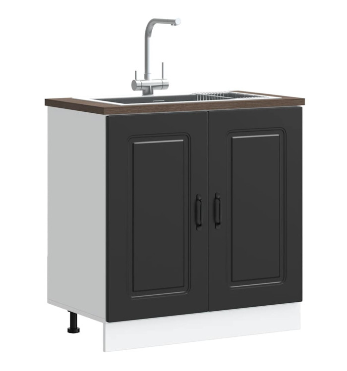 Meuble bas pour évier Kalmar noir 80x46x81,5 cm bois ingénierie | Mobilier & Déco