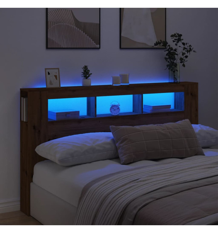 Tête de lit à LED chêne artisanal 180x18,5x103,5 cm | Mobilier & Déco