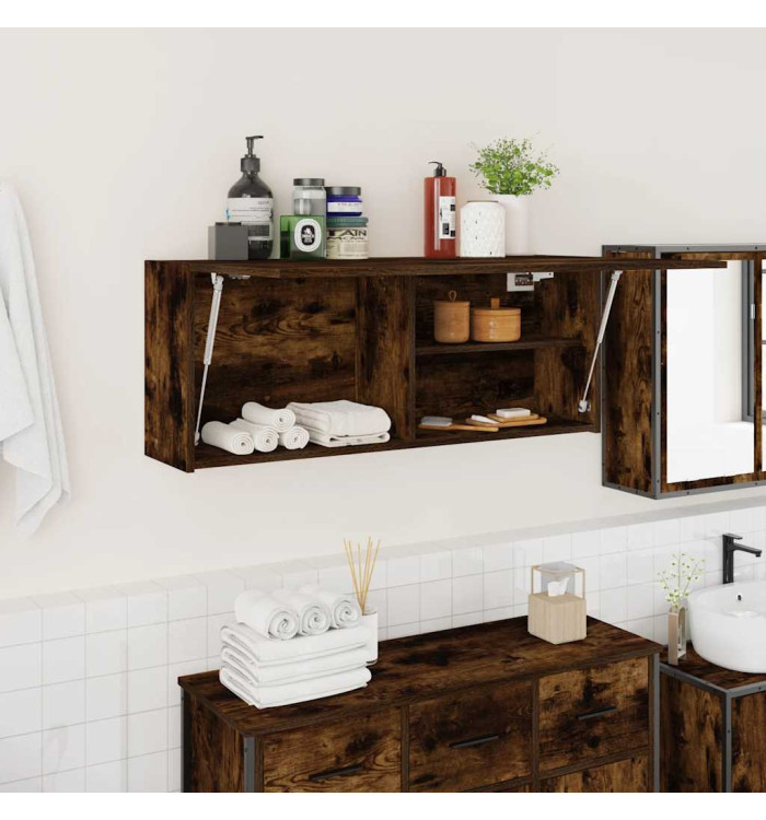 Armoire murale de bain chêne fumé 100x25x40cm bois d'ingénierie | Mobilier & Déco