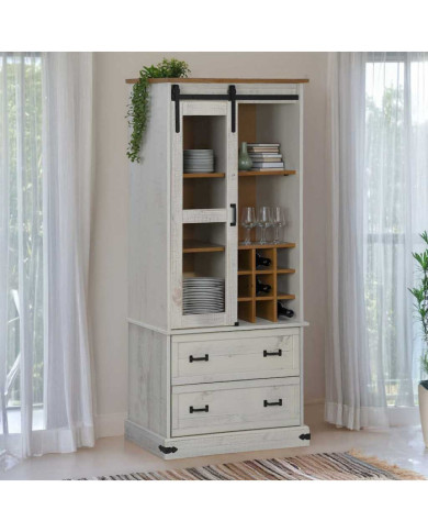 Armoire à vin HALDEN casiers à vin porte coulissante blanc pin | Mobilier & Déco