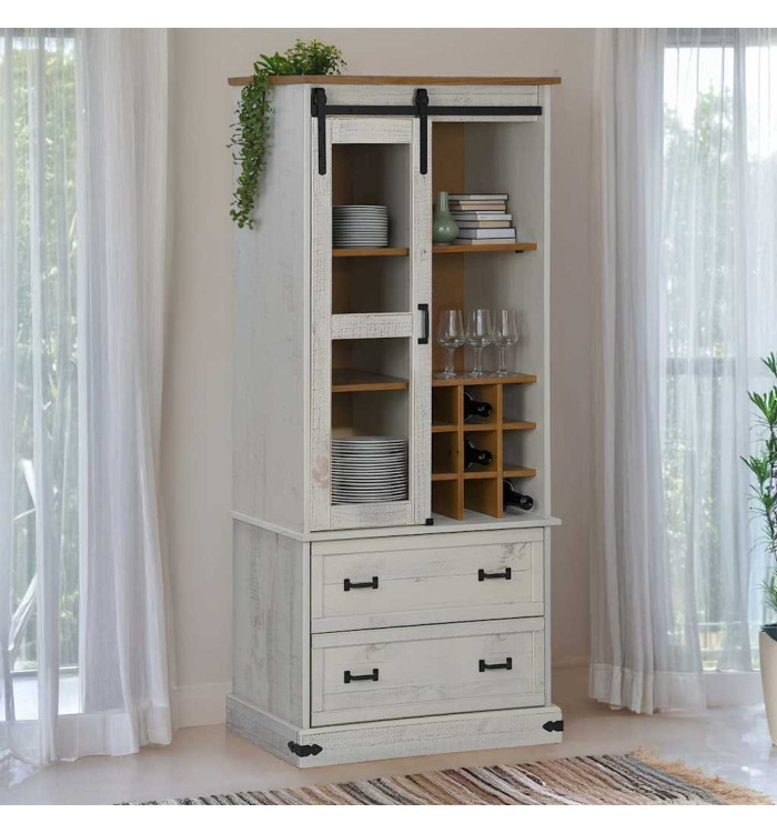 Armoire à vin HALDEN casiers à vin porte coulissante blanc pin | Mobilier & Déco