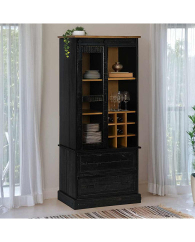 Armoire à vin HALDEN casiers à vin porte coulissante noir pin | Mobilier & Déco