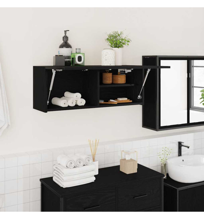 Armoire murale de bain noir 80x25x30 cm bois d'ingénierie | Mobilier & Déco