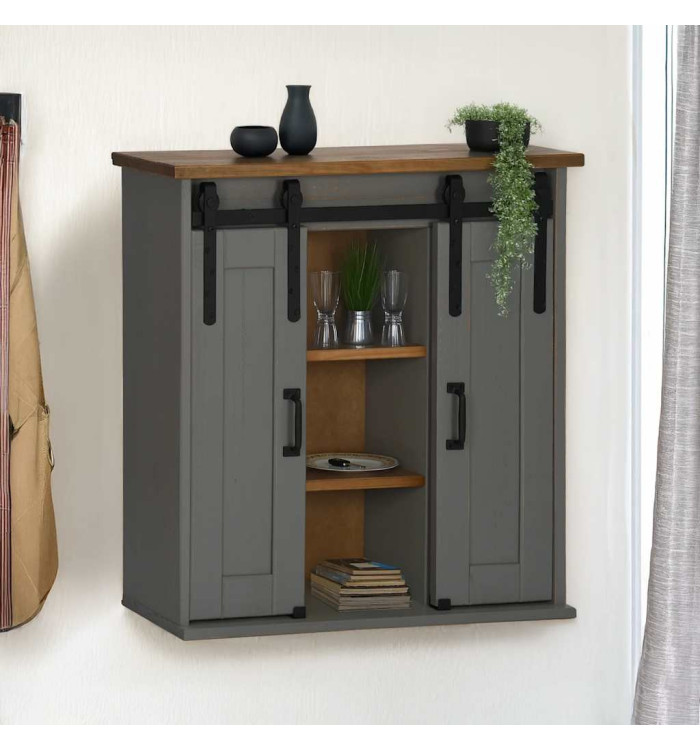 Armoire suspendue HALDEN 2 portes coulissantes gris pin | Mobilier & Déco