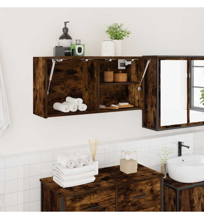 Armoire murale de bain chêne fumé 80x25x40 cm bois d'ingénierie | Mobilier & Déco