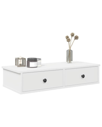 Étagère murale avec tiroirs blanc 80x31x17 cm bois d'ingénierie | Mobilier & Déco