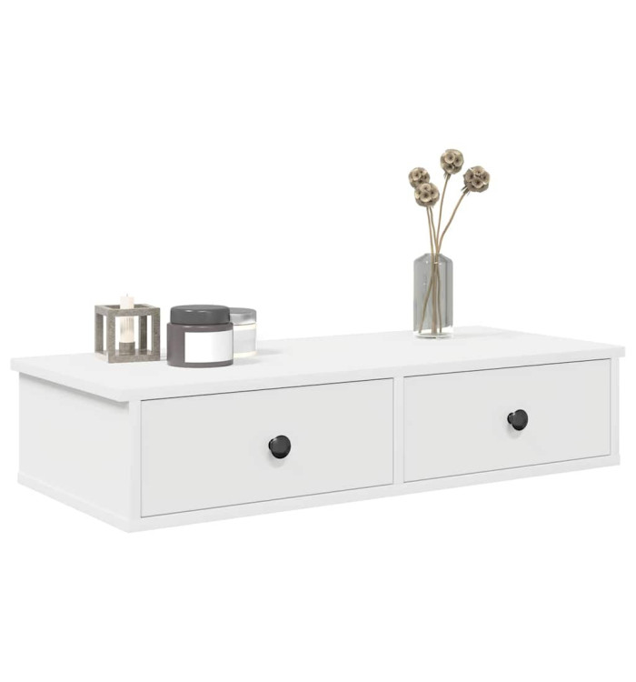 Étagère murale avec tiroirs blanc 80x31x17 cm bois d'ingénierie | Mobilier & Déco