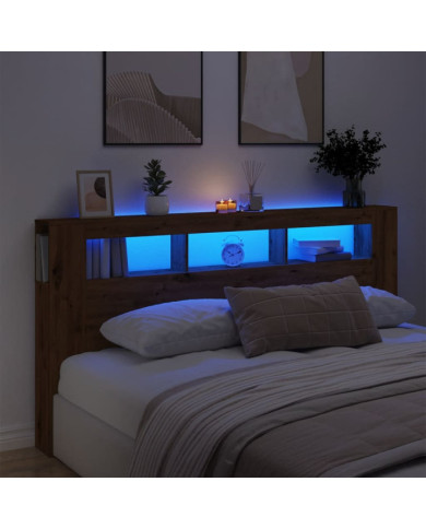 Tête de lit à LED chêne artisanal 200x18,5x103,5 cm | Mobilier & Déco