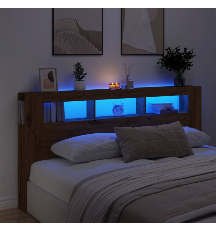 Tête de lit à LED chêne artisanal 200x18,5x103,5 cm | Mobilier & Déco