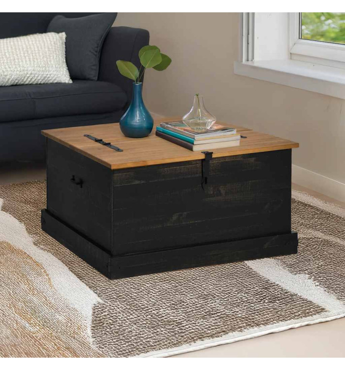 Coffre de rangement HALDEN noir 91x91x47 cm bois massif pin | Mobilier & Déco