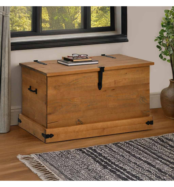 Coffre de rangement HALDEN 91x48x47 cm bois massif pin | Mobilier & Déco