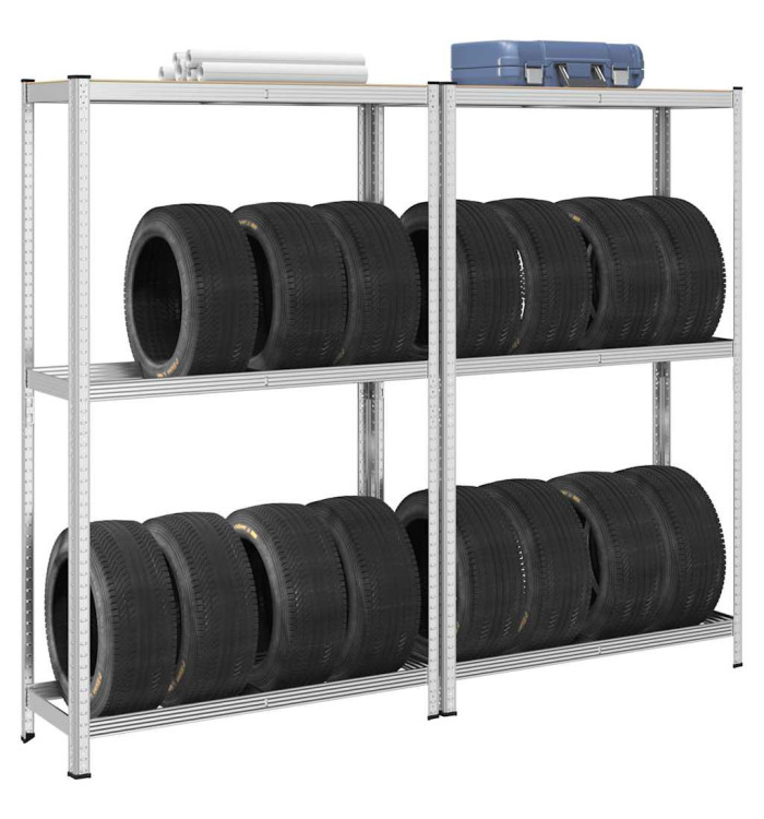 Étagères à pneus à 2 niveaux 2 pcs acier et bois d'ingénierie | Mobilier & Déco