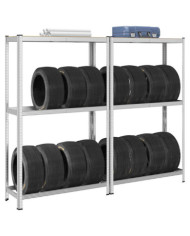 Étagères à pneus à 2 niveaux 2 pcs acier et bois d'ingénierie | Mobilier & Déco