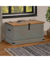 Coffre de rangement HALDEN gris 91x48x47 cm bois massif pin | Mobilier & Déco