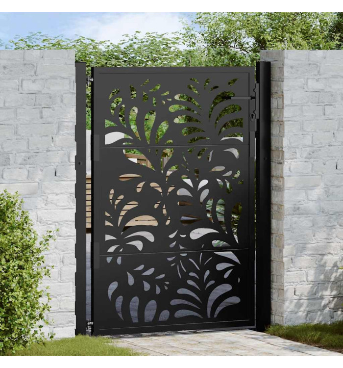Portail de jardin noir 105x130 cm acier conception de vagues | Mobilier & Déco