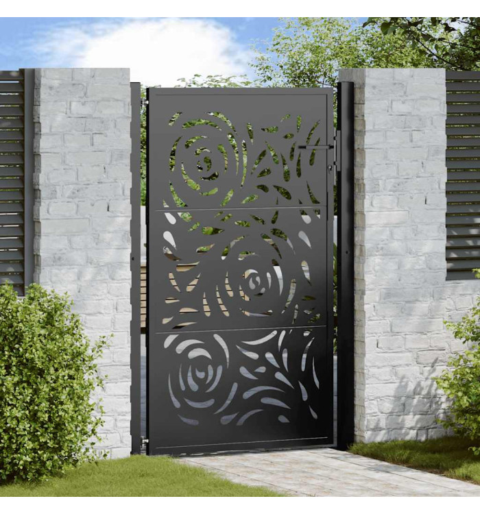 Portail de jardin noir 105x155 cm acier conception de flamme | Mobilier & Déco