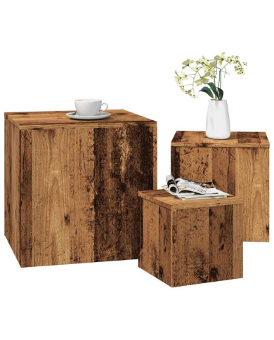 Tables d'appoint 3 pcs vieux bois bois d'ingénierie | Mobilier & Déco