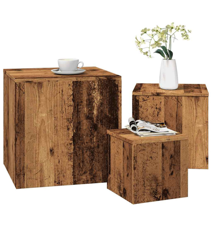 Tables d'appoint 3 pcs vieux bois bois d'ingénierie | Mobilier & Déco