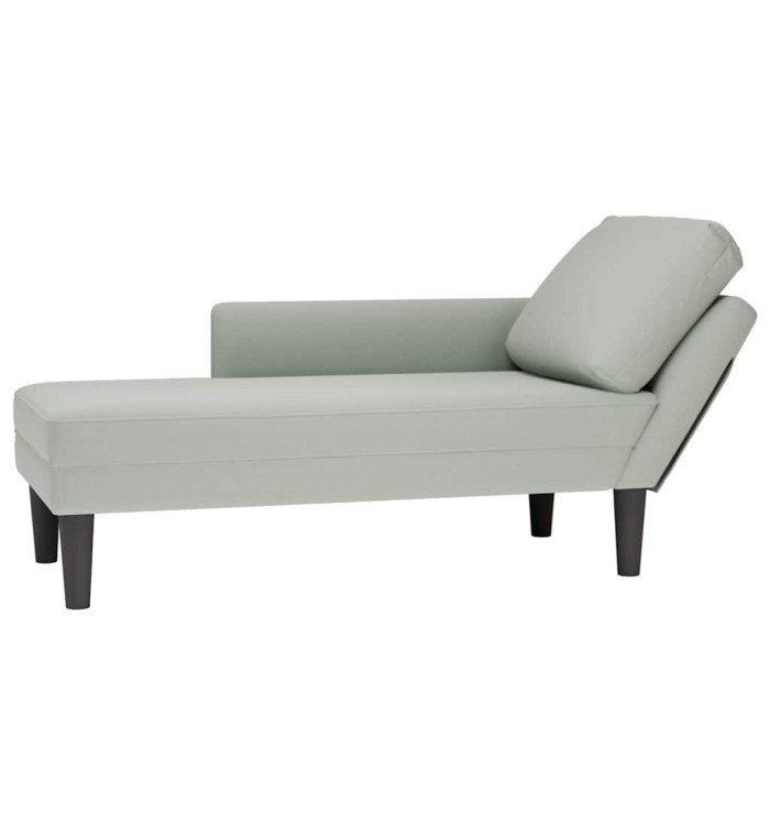 Fauteuil long et coussin et accoudoir droit gris clair velours | Mobilier & Déco