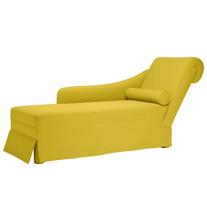Fauteuil long avec traversin et accoudoir droit jaune velours | Mobilier & Déco