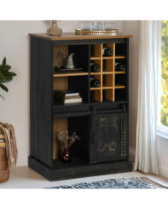 Armoire à vin HALDEN casiers à vin porte coulissante noir pin | Mobilier & Déco