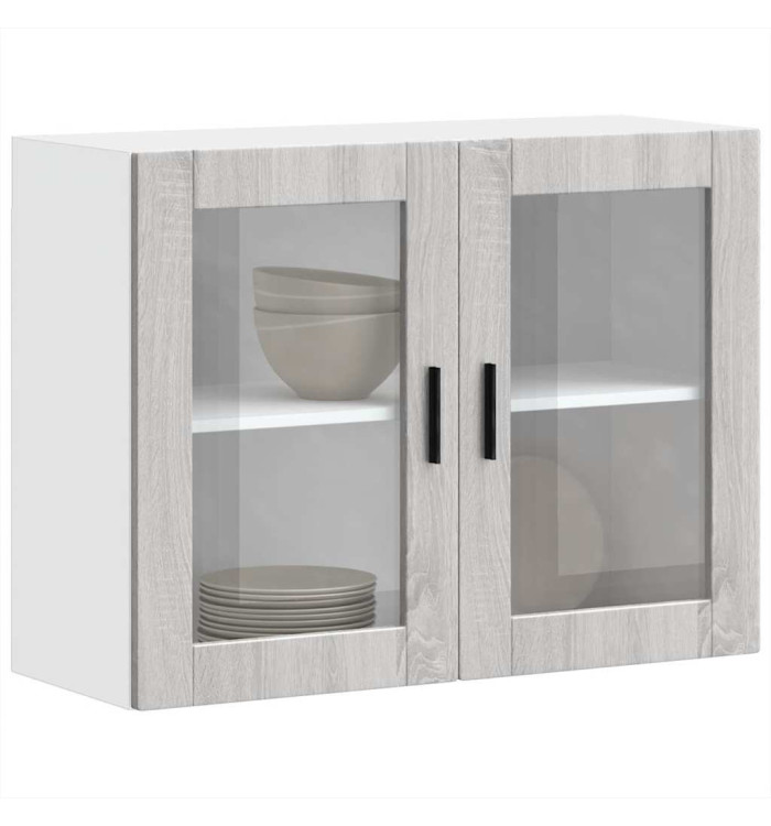 Armoire murale de cuisine avec porte en verre Porto sonoma gris | Mobilier & Déco