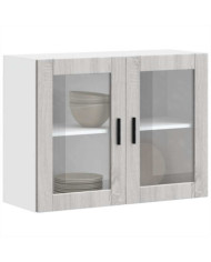 Armoire murale de cuisine avec porte en verre Porto sonoma gris | Mobilier & Déco